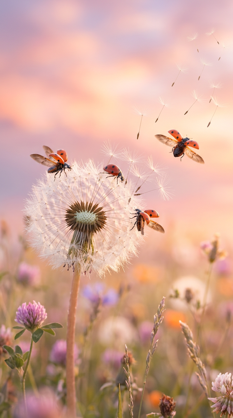 Ladybugs on Dandelion
